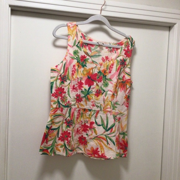 Womens J.Crew Floral Linen Blend Peplum Tank Top - Picture 1 of 7